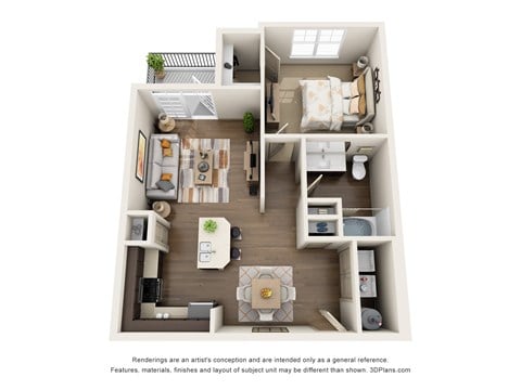 Floor plan for 1 bed, 1 bath, 776 sqft